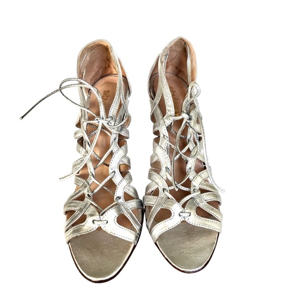 Sibyl Vane Argentina Hand Made Silver Metallic Leather Strappy Sandals Womens - Picture 8 of 12